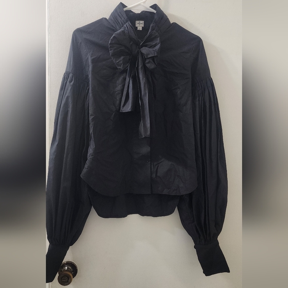Hugo Espina Tops - Hugo Espina Elegant Black Women's Top with Bow Detail‎